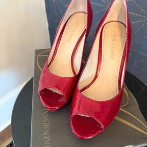 Enzo Angiolini Red Patent Heels, Peep Toe, 7.5